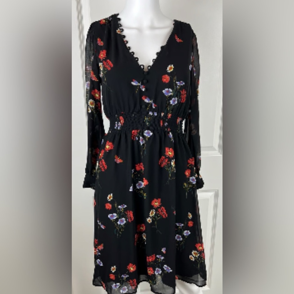 Express Red and Blue Wrap Sundress with Bishop Sleeves
